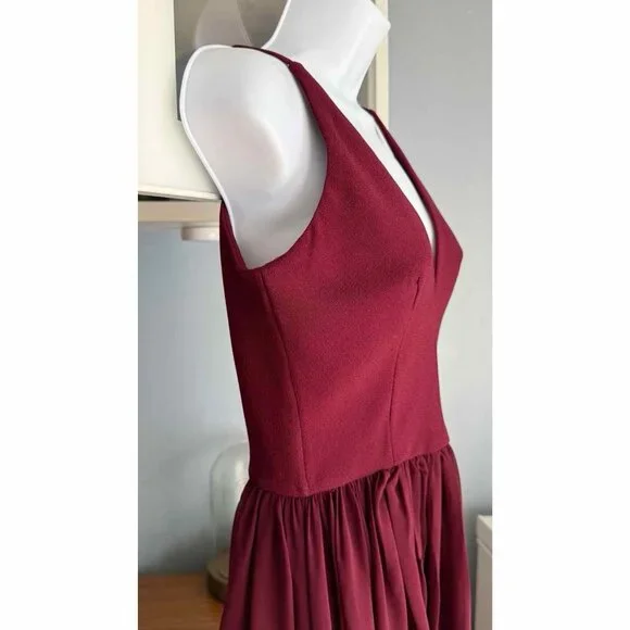 Dress the Population Alicia Mixed Media Midi Dress Burgundy Wine M - Picture 5 of 10